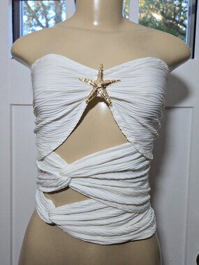 🐚White Starfish Mermaidcore Cutout Strappy Crop Top Tube Top XS/S